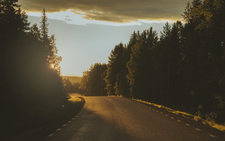 Enslig väg i midnattssol