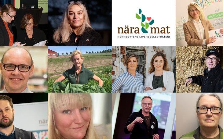 Collage av porträttbilder för inbjudna talare till lanseringen av Norrbottens Livsmedelsstrategi 3 mars 2022