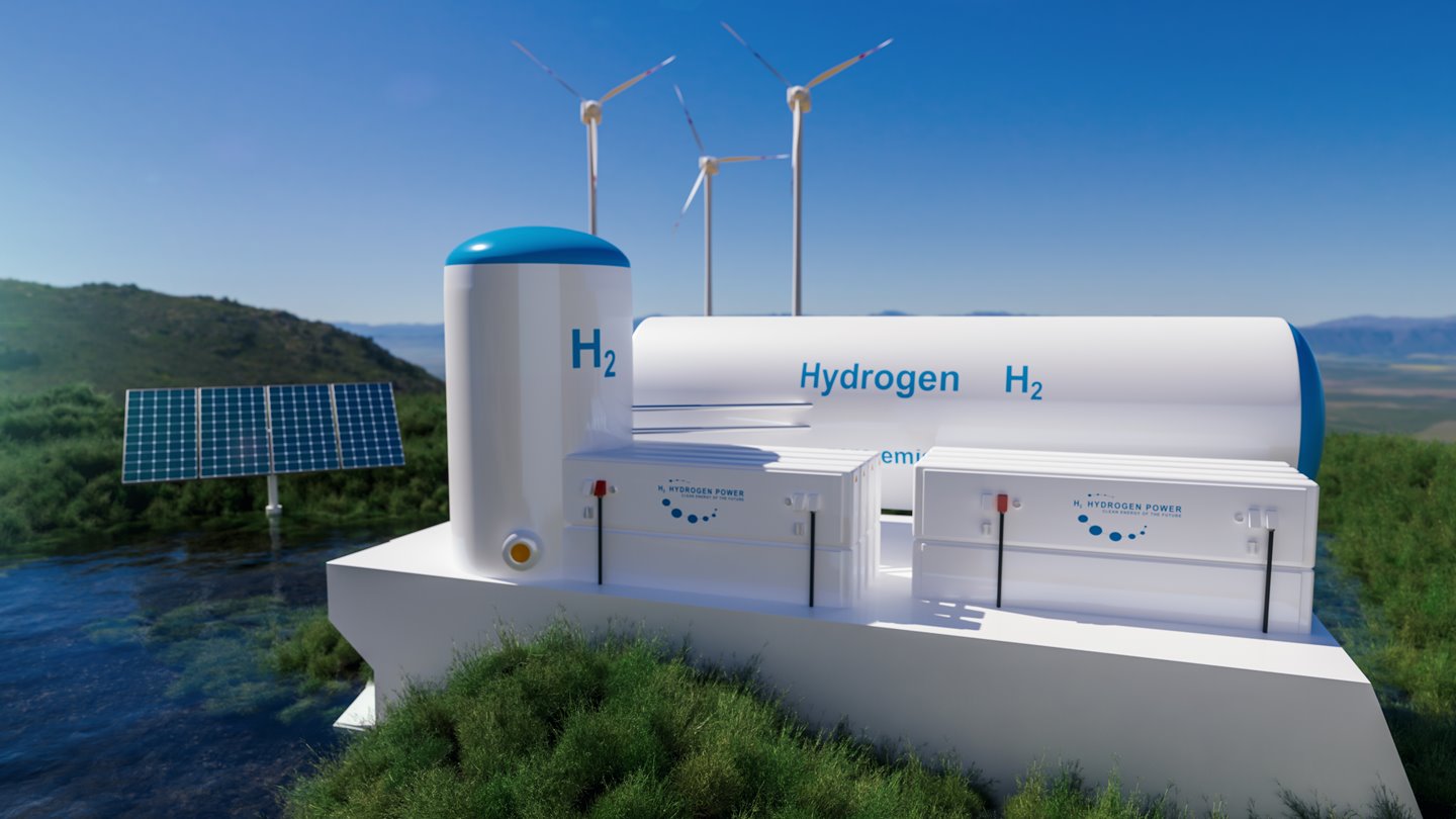 Anlägning för vätgasproduktion av förnybar energi.