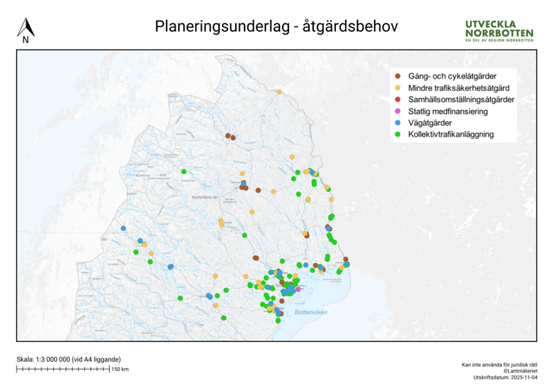 En karta som visar åtgärdsbehov för gods- och persontransporter